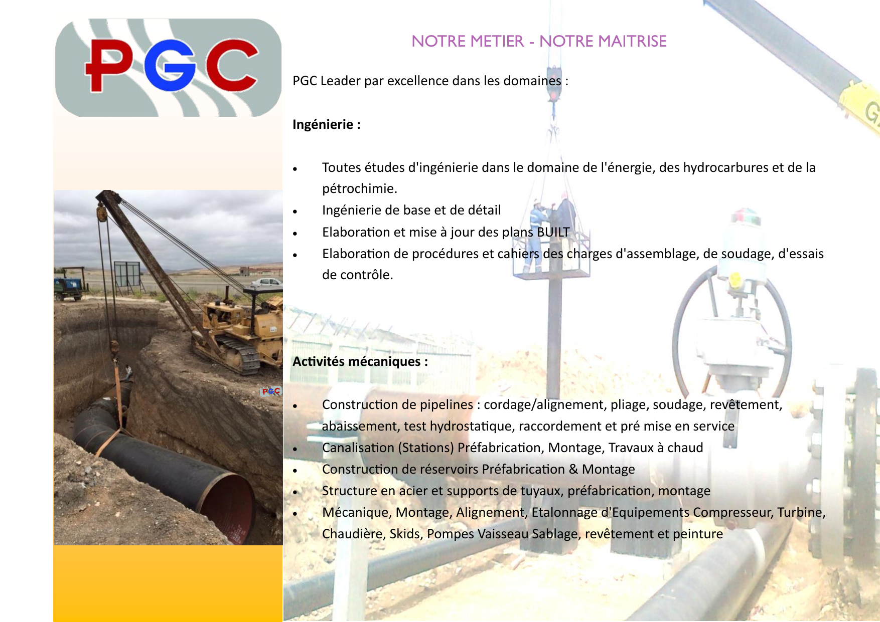 Pipeline et métiers PGC